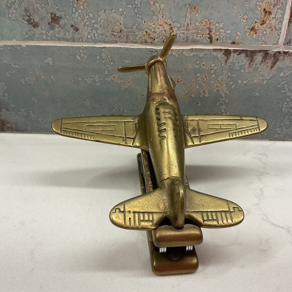 Vtg P-51D Mustang WW2 Fighter Airplane Desk Novelty Brass Stapler Paperweight - Picture 4 of 12